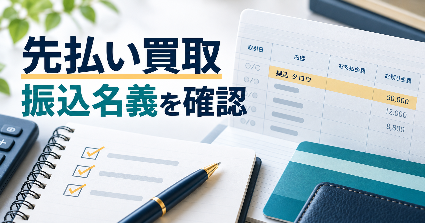 先払い買取の振込名義と入金表示を確認する記録書類