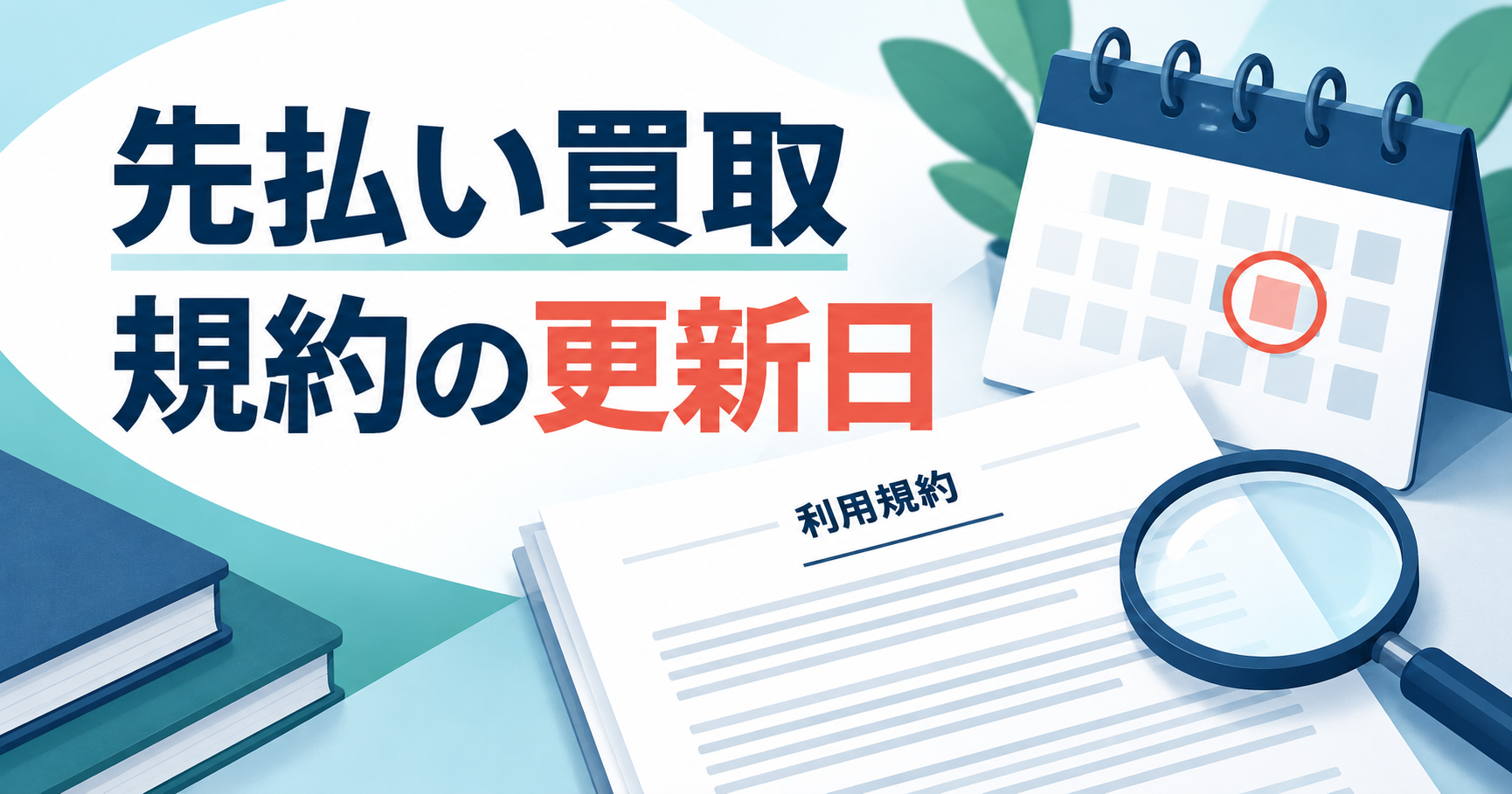 先払い買取の規約更新日を確認するカレンダーと書類